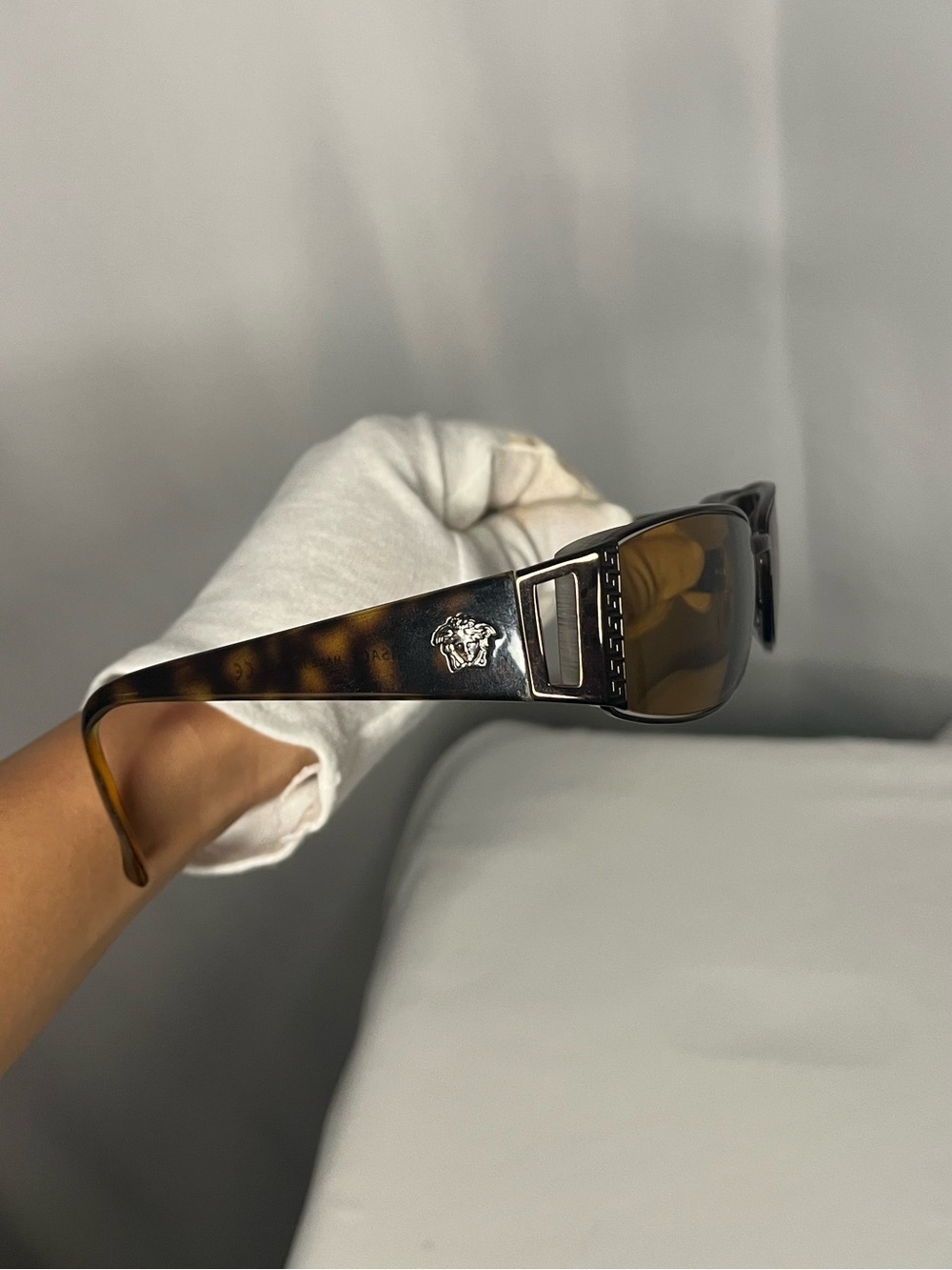 Vintage Versace Tortoiseshell Sunglasses with Brown Lenses and Silver Medusa